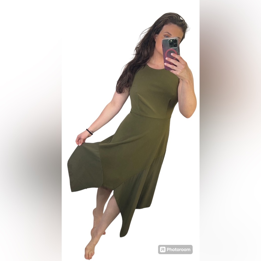 Noir Green Midi Asymmetrical Hem Dress Size Medium